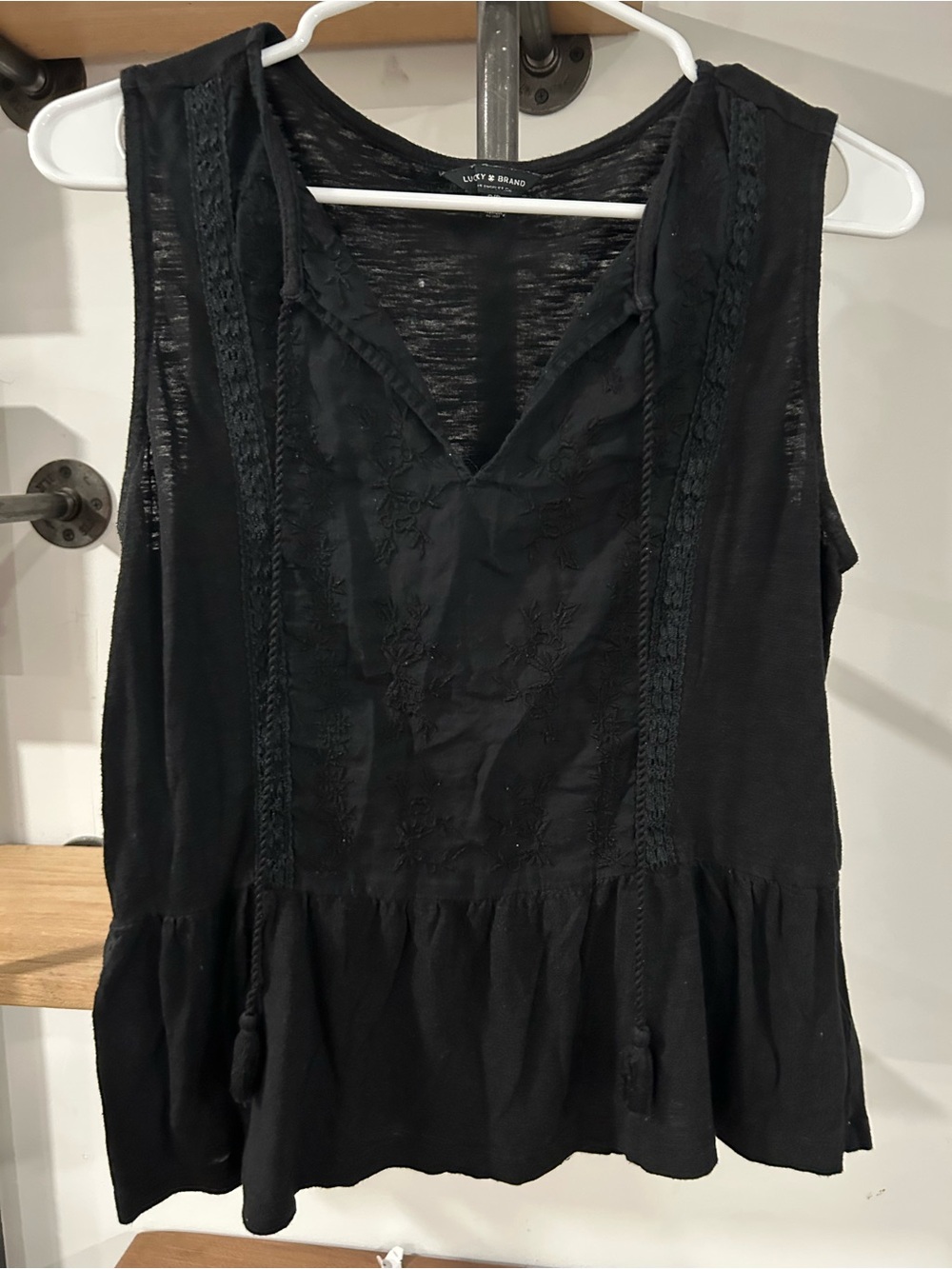 Lucky Brand Black Sheer Scoop Neck Tank